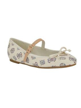 Guess Womens Kayra Mary Jane Ballet Flats Ivory Rainbow Logo Canvas Size 9.5 NEW